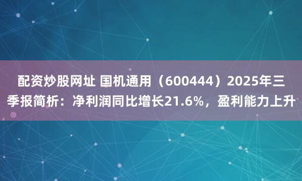 配资炒股网址 国机通用（600444）2025年三季报简析：净利润同比增长21.6%，盈利能力上升